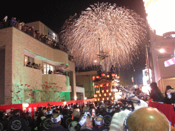 秩父夜祭り､花火と屋台の画像